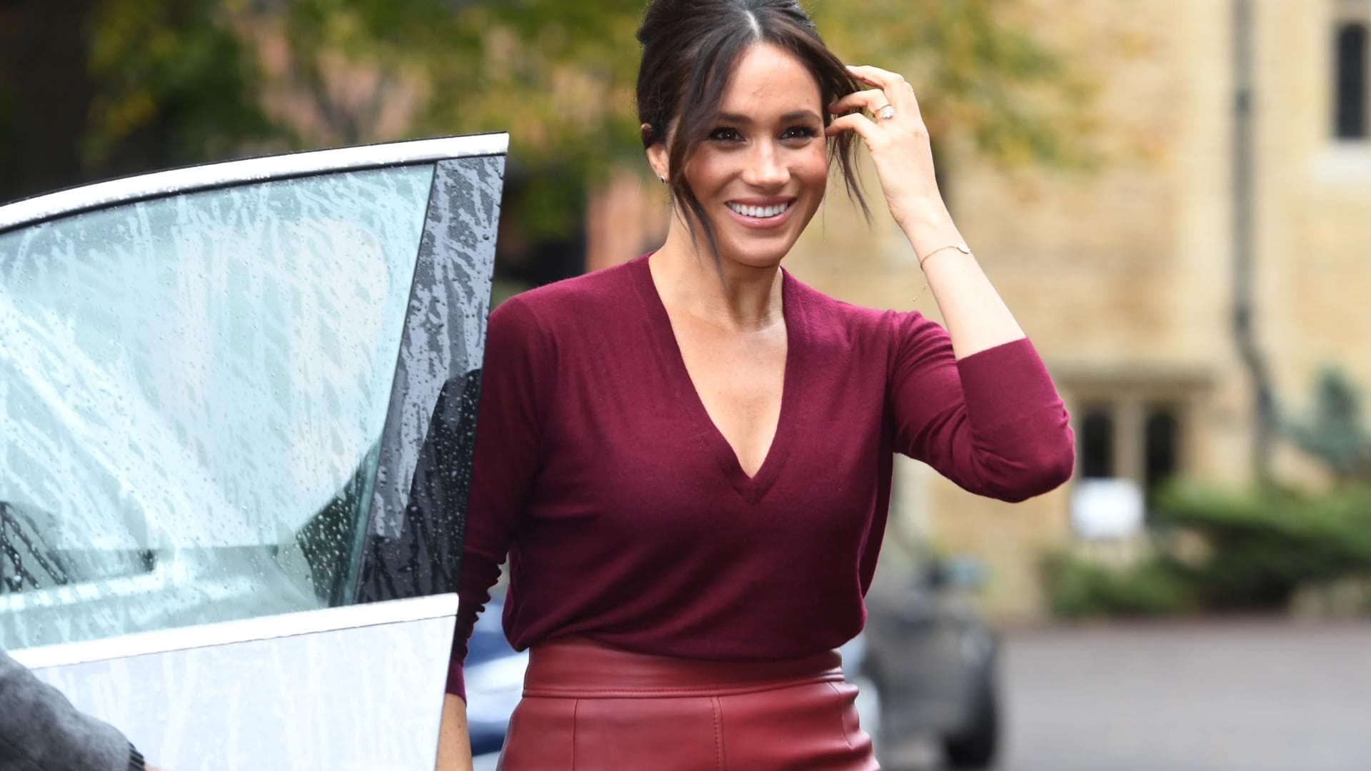 Meghan Markle roter Lederrock