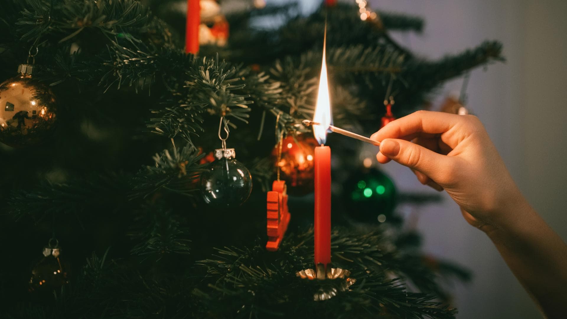 Kerze auf Tannenbaum