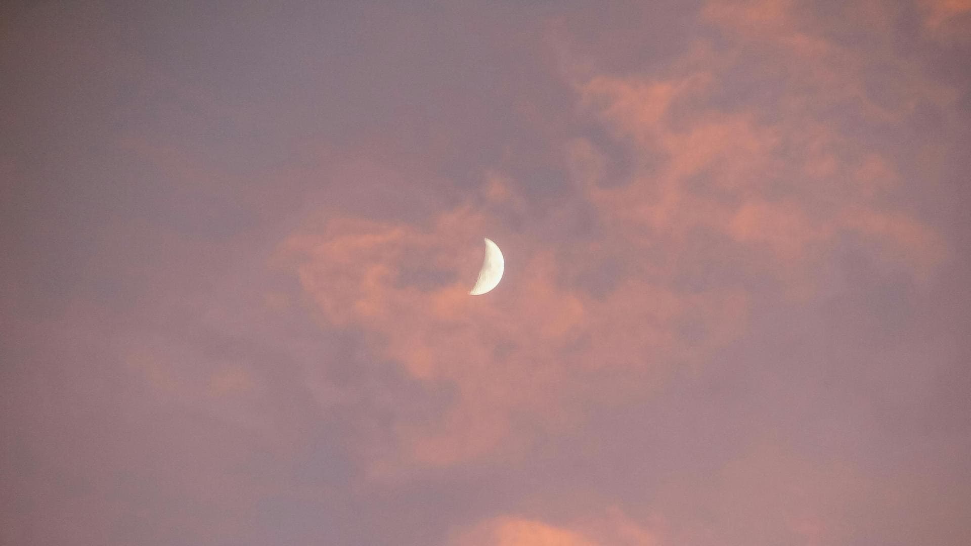 Halbmond am rosafarbenen Himmel