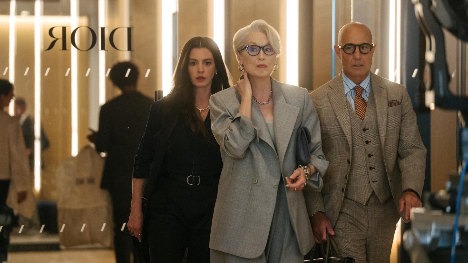 Anne Hathaway, Meryl Streep und Stanley Tucci in „Der Teufel trägt Prada 2“.