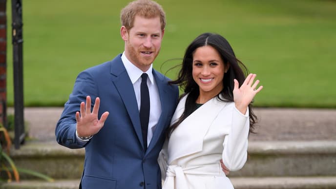 Prinz Harry Meghan Markle winken in die Kamera