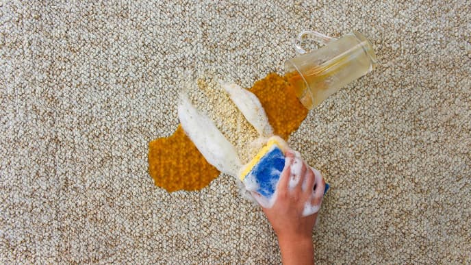 Karottenbrei auf dem Teppich