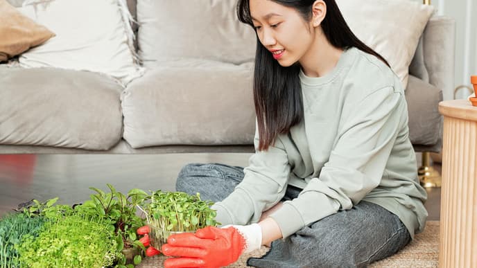 Frau mit Microgreens