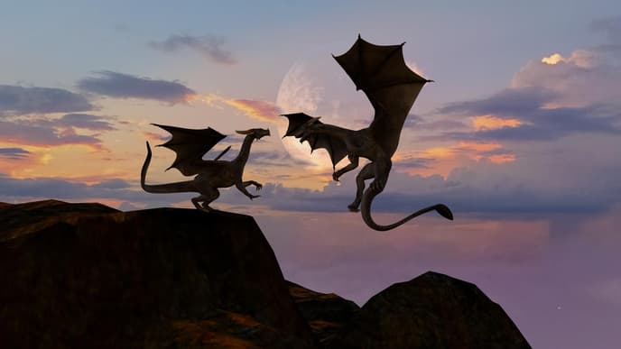 Zwei Drachen auf einem Fels