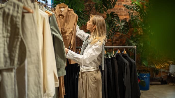 Frau schaut sich Kleidung an