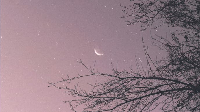 Sternenhimmel mit schmalem Mond