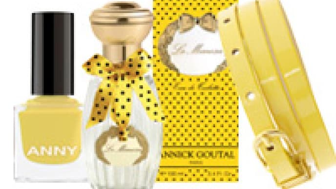 Gelbe Kosmetik und Accessoires