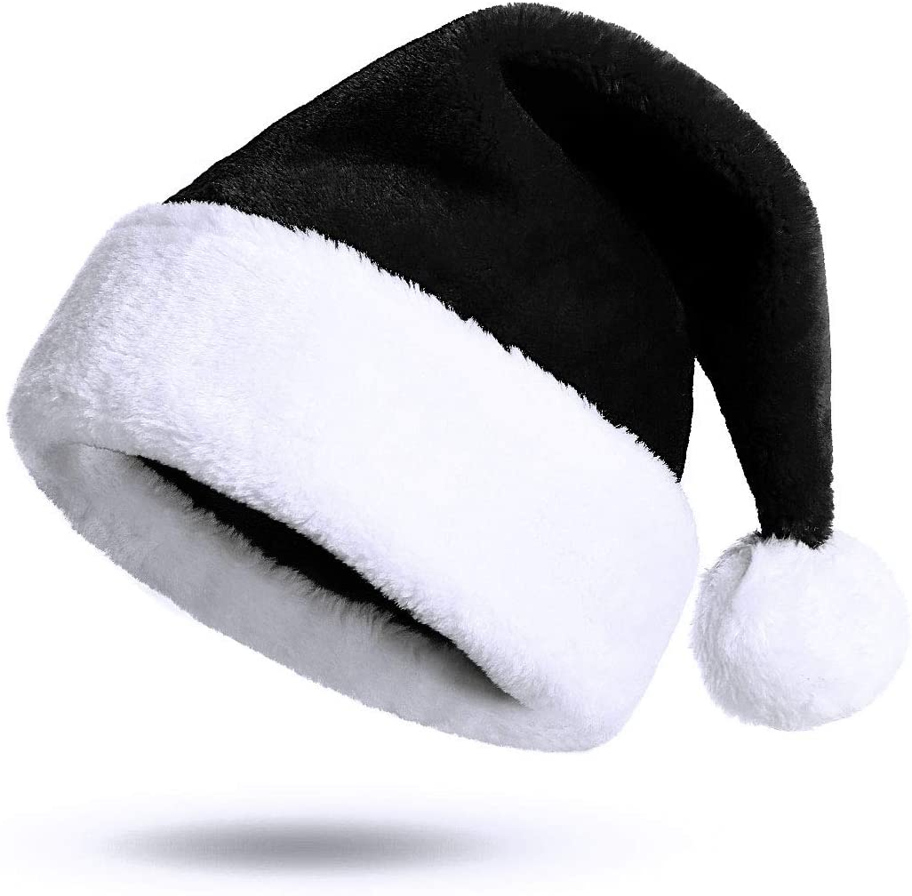 Weihnachtsmann Mütze Aus Plüsch – Schwarz, Für Erwachsene, Als Party-Kostüm Oder Deko