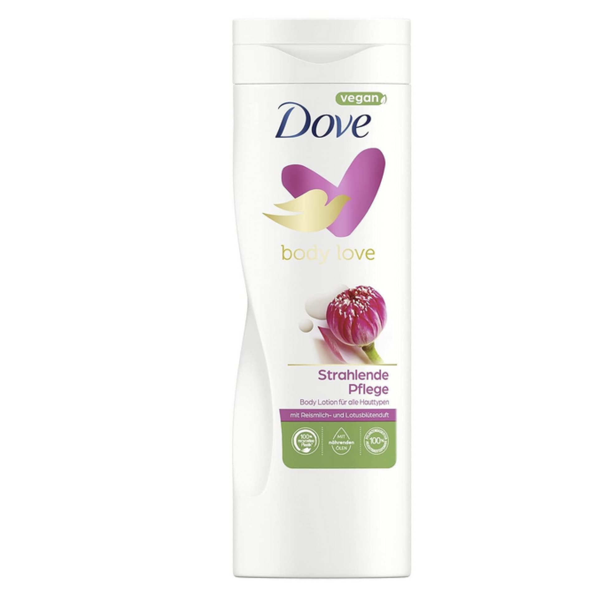 Dove Body Love Body Lotion Strahlende Pflege Körperlotion für seidig-zarte Haut mit Reismilch- und Lotusblütenduft