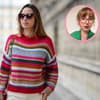 Frau trägt gestreiften Pullover