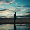 Person steht vor Mond