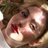 Frau mit glänzendem Lippenstift und Sonne im Gesicht Frau mit glänzendem Lippenstift und Sonne im Gesicht