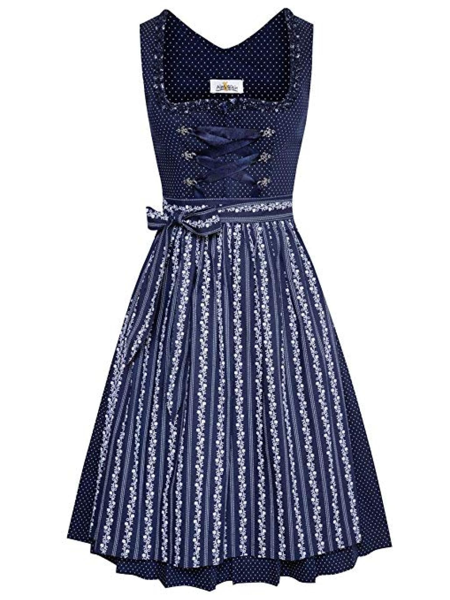 Schlichtes Dirndl mit Punkten und floraler Schürze