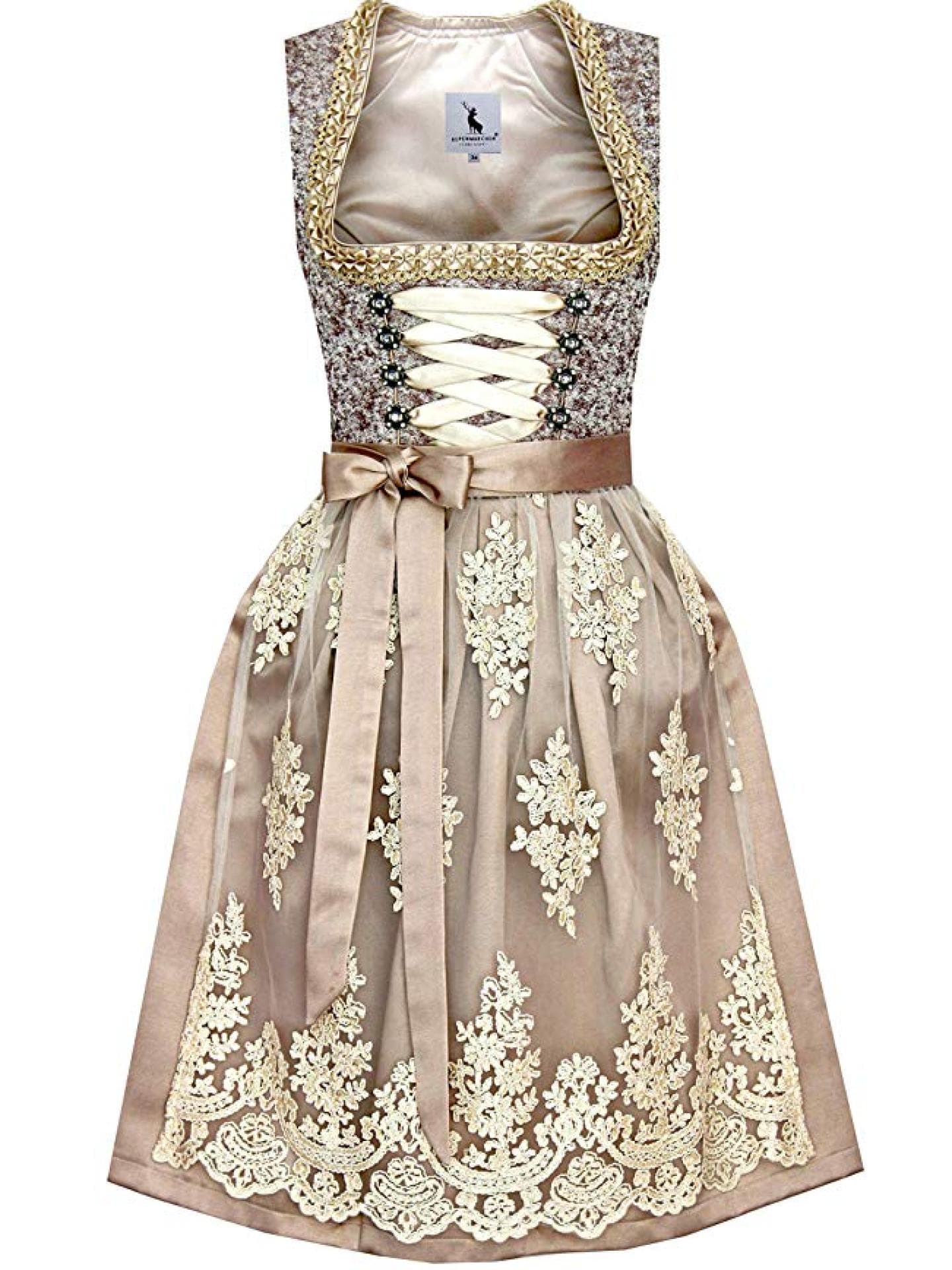 Pompöses Dirndl mit Tüllspitze und aufwändigen Verzierungen