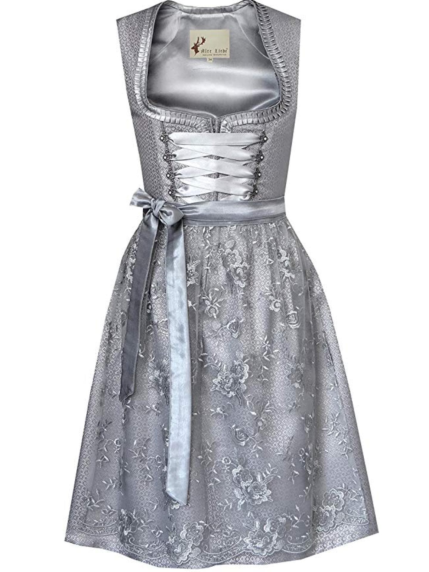 Silbernes Dirndl mit changierender Schleife