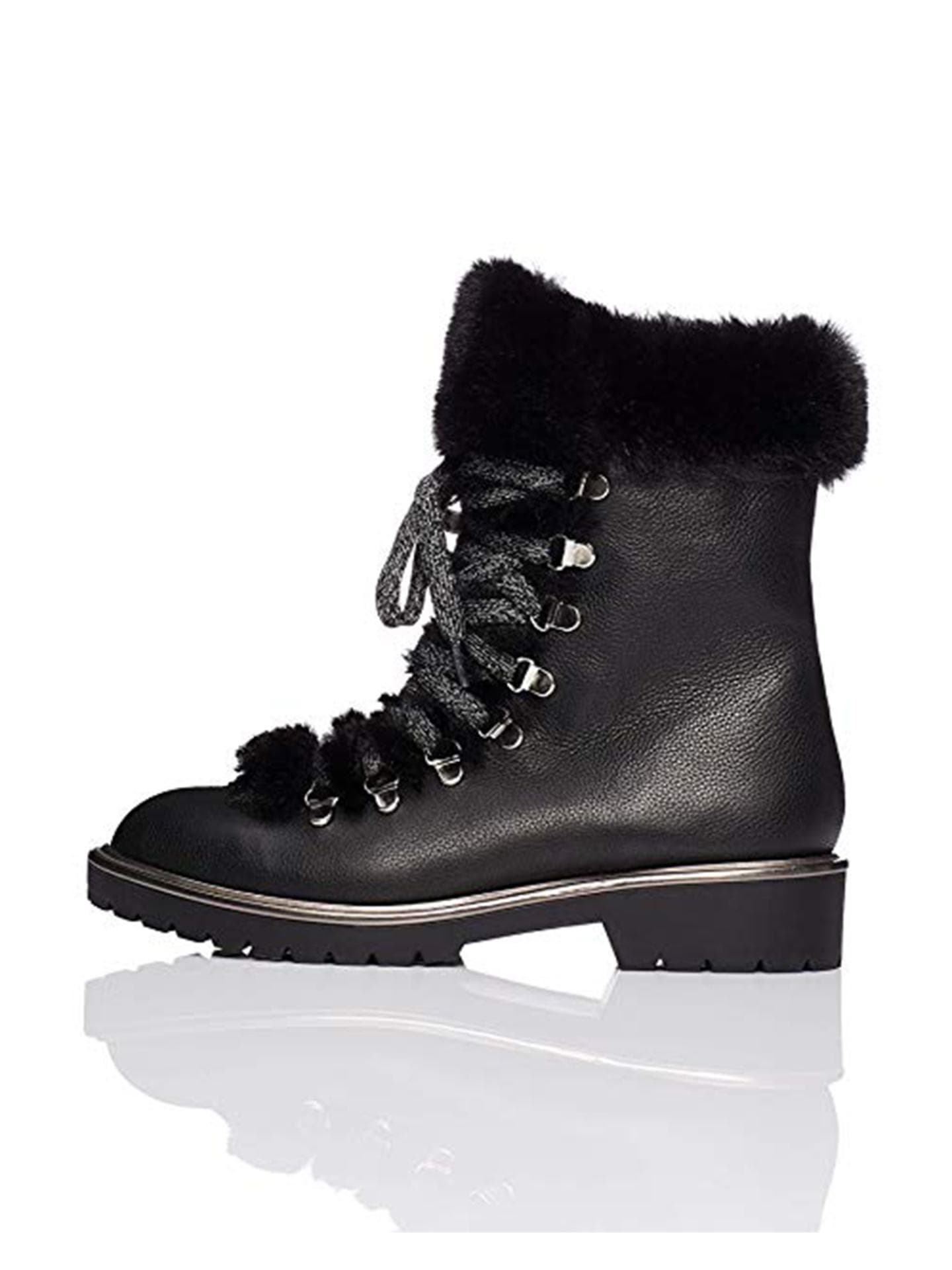 Schwarze Hiking Boots mit Kunstfell von find