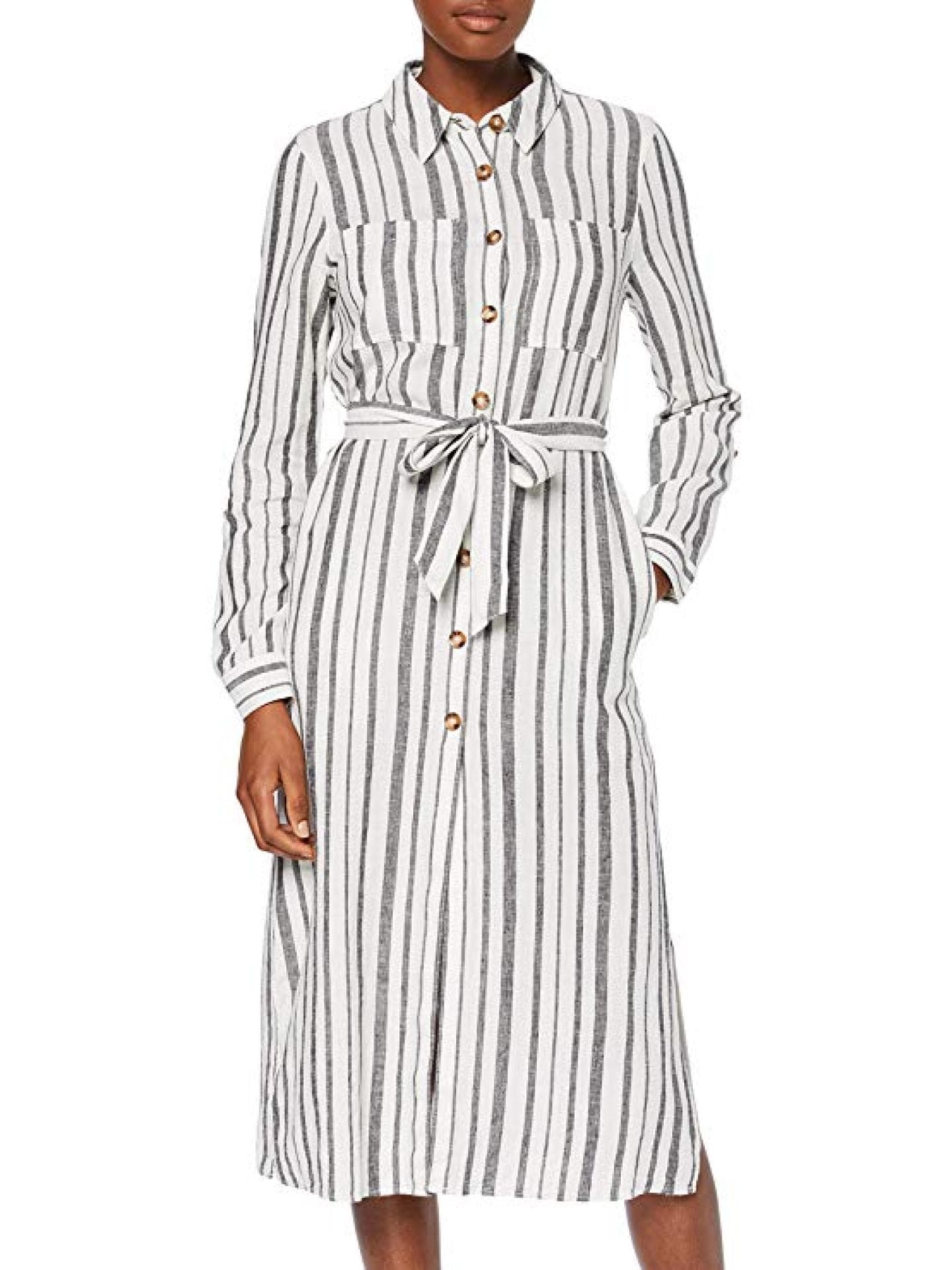 Langärmeliges Leinenkleid mit Streifen