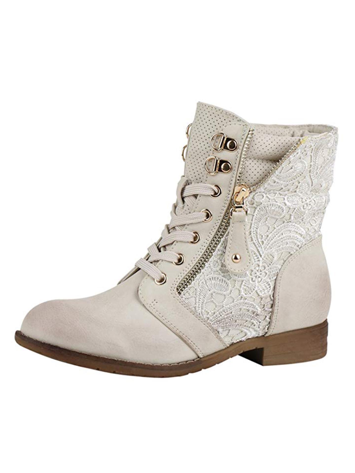 Flache Stiefeletten mit Häkelspitzenbesatz