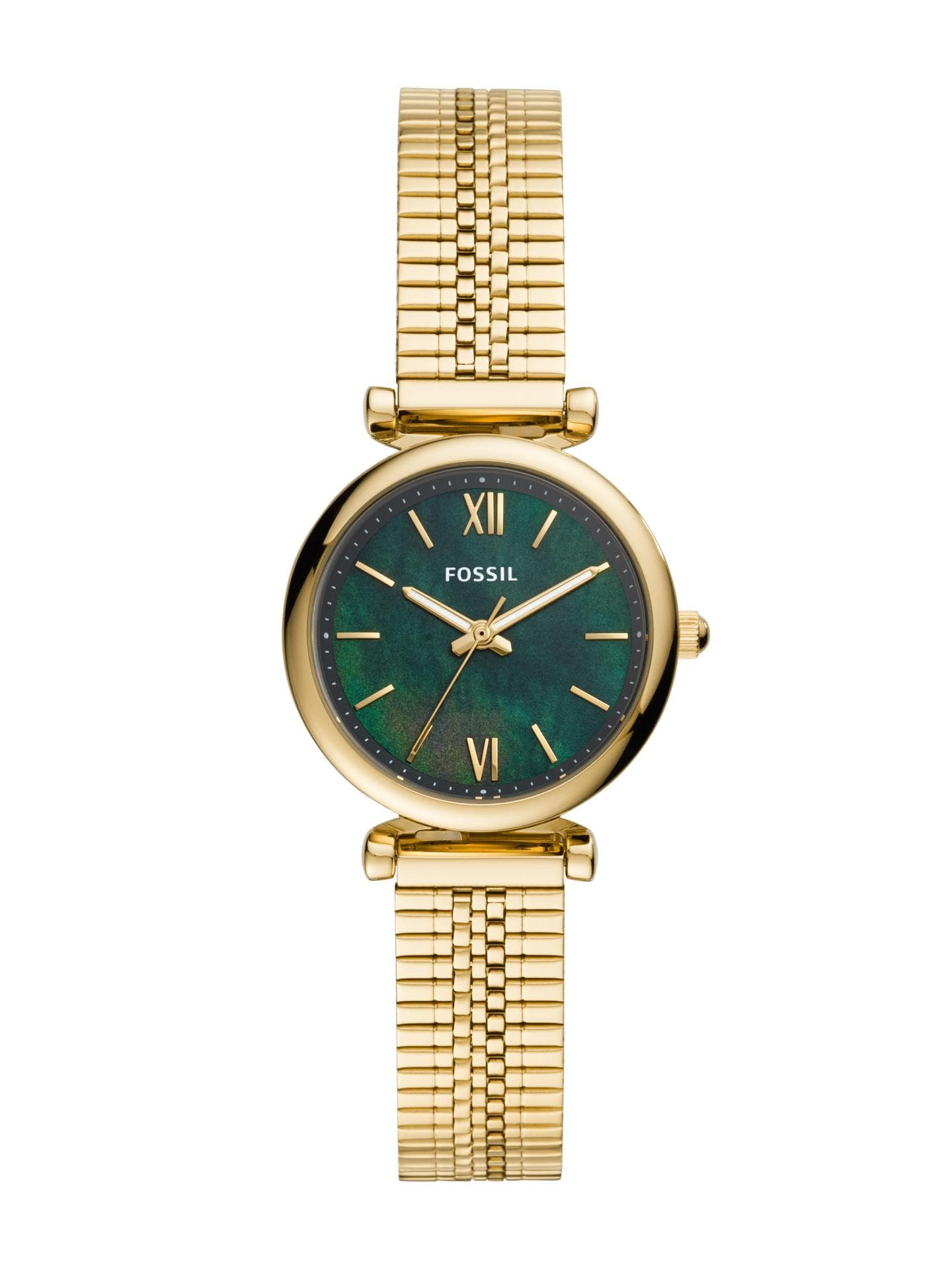 Goldene Uhr von Fossil mit grünem Ziffernblatt Goldene Uhr von Fossil mit grünem Ziffernblatt