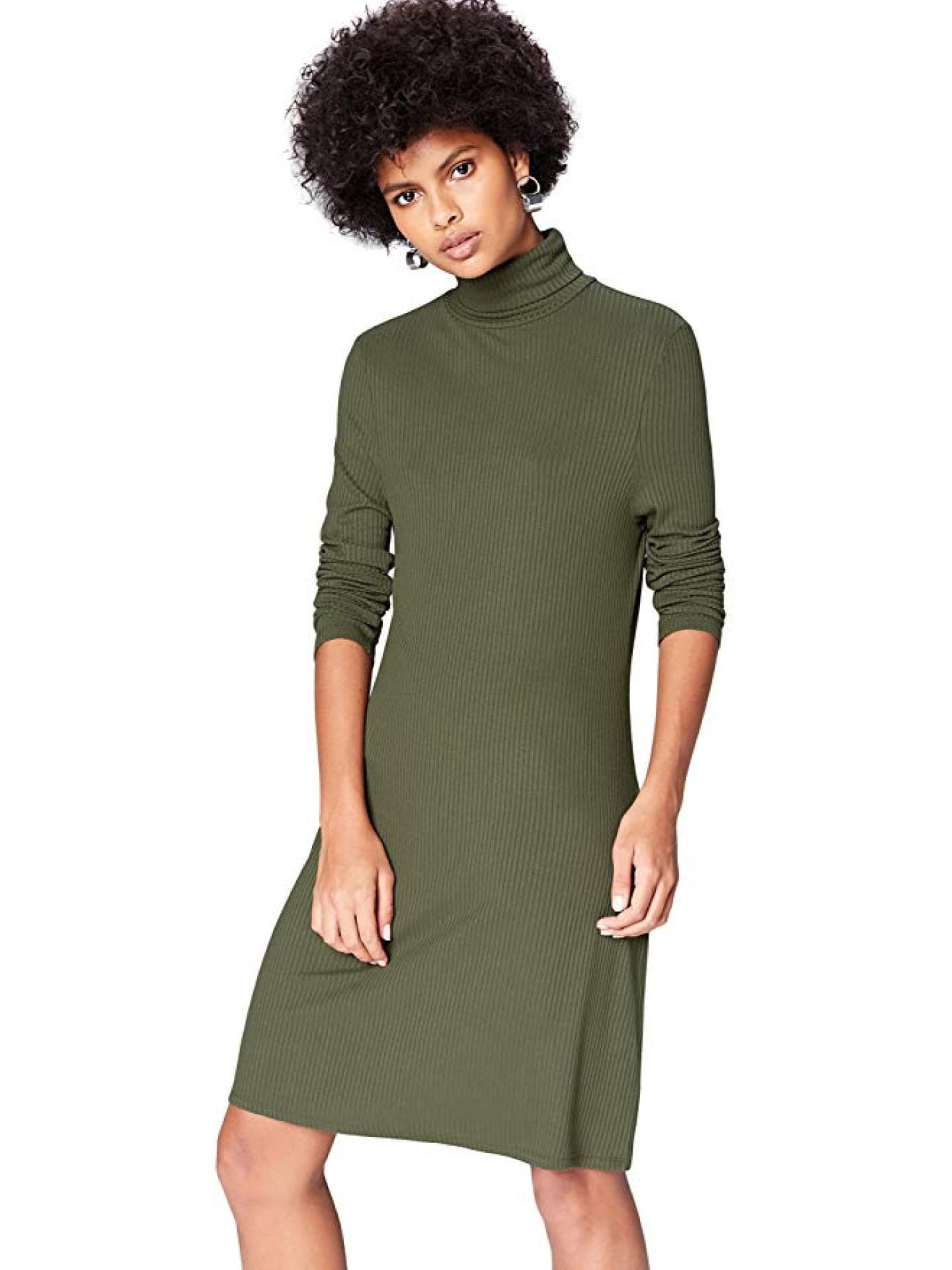 Rollkragenkleid in olive