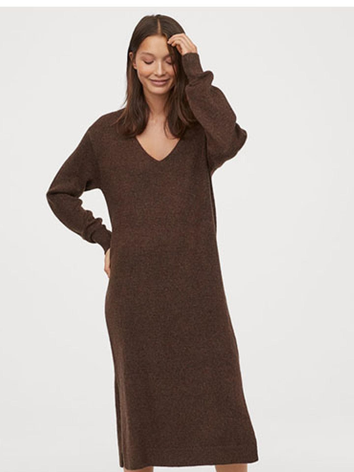 strickkleid braun hm