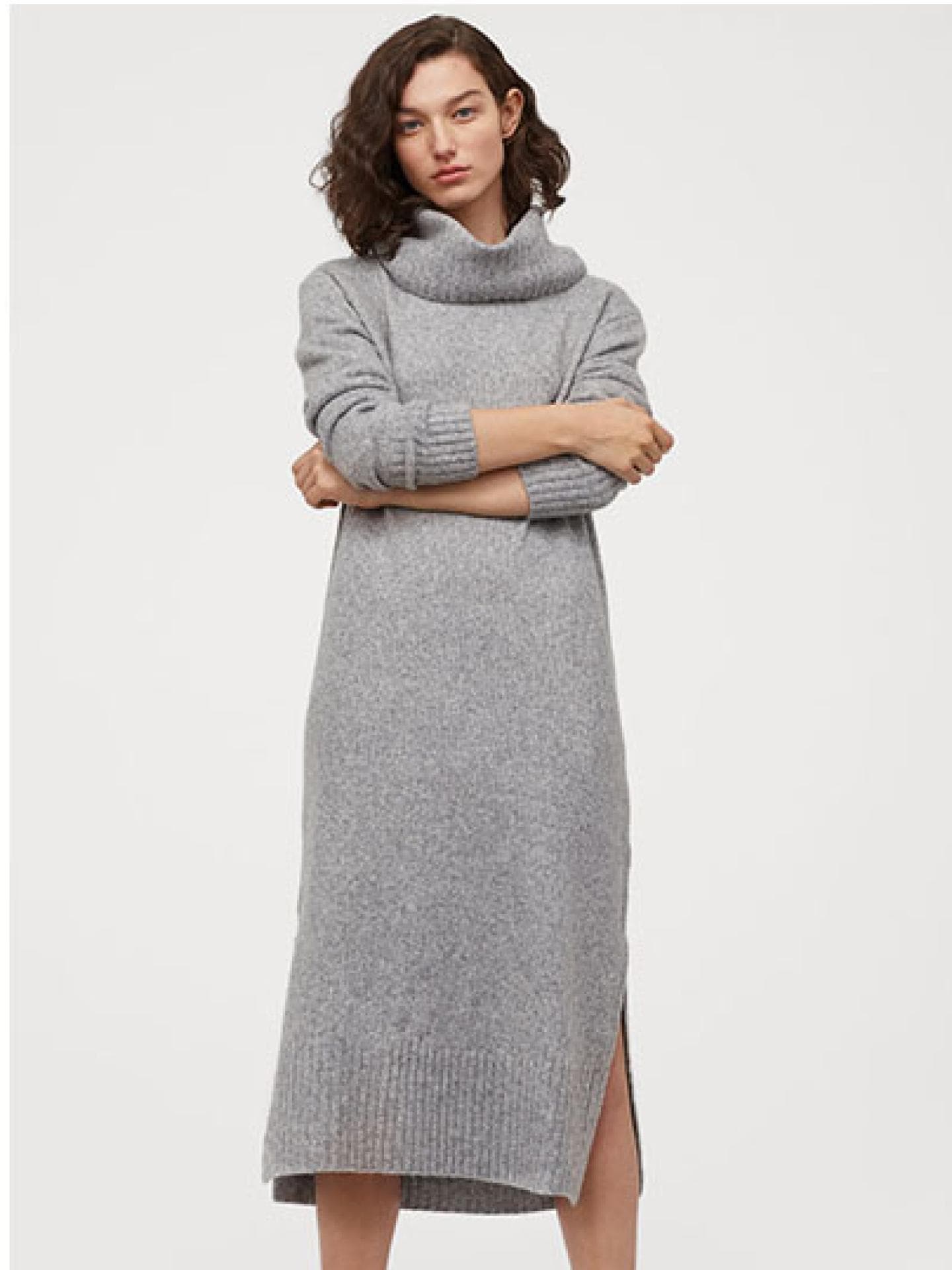 strickkleid grau kragen