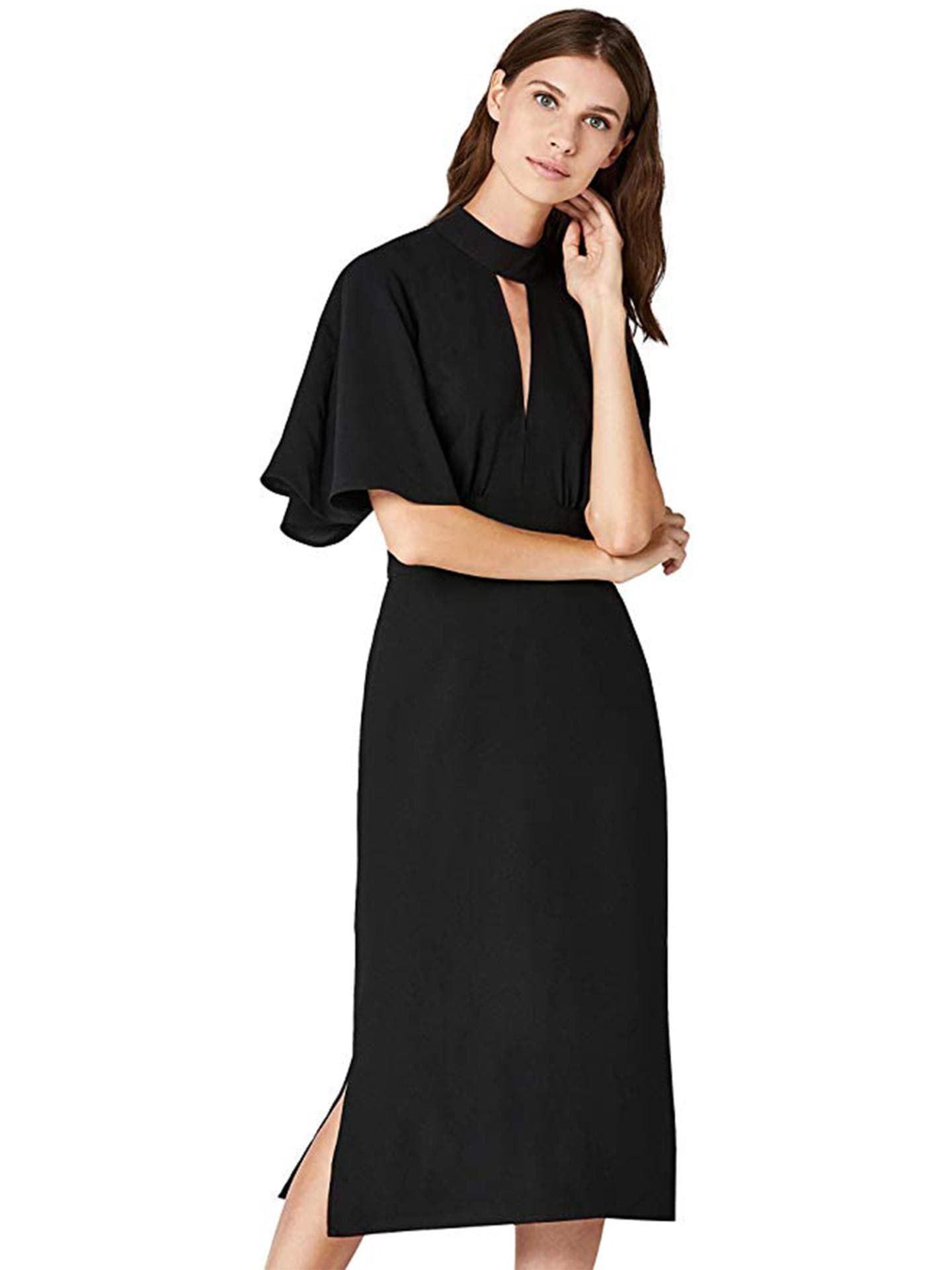 Schwarzes Midikleid mit halblangen Ärmeln