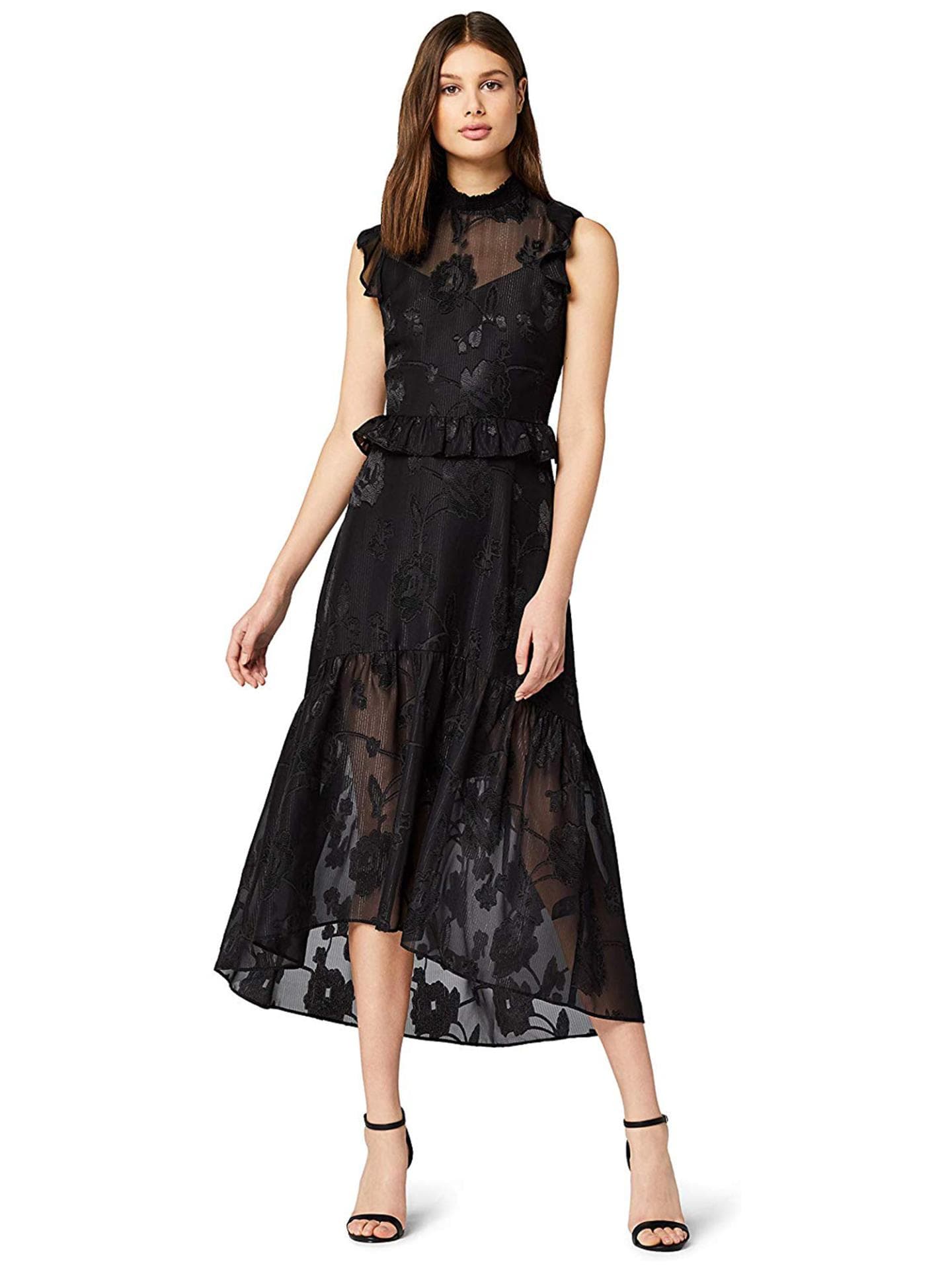Schwarzes Maxikleid mit transparentem Organza