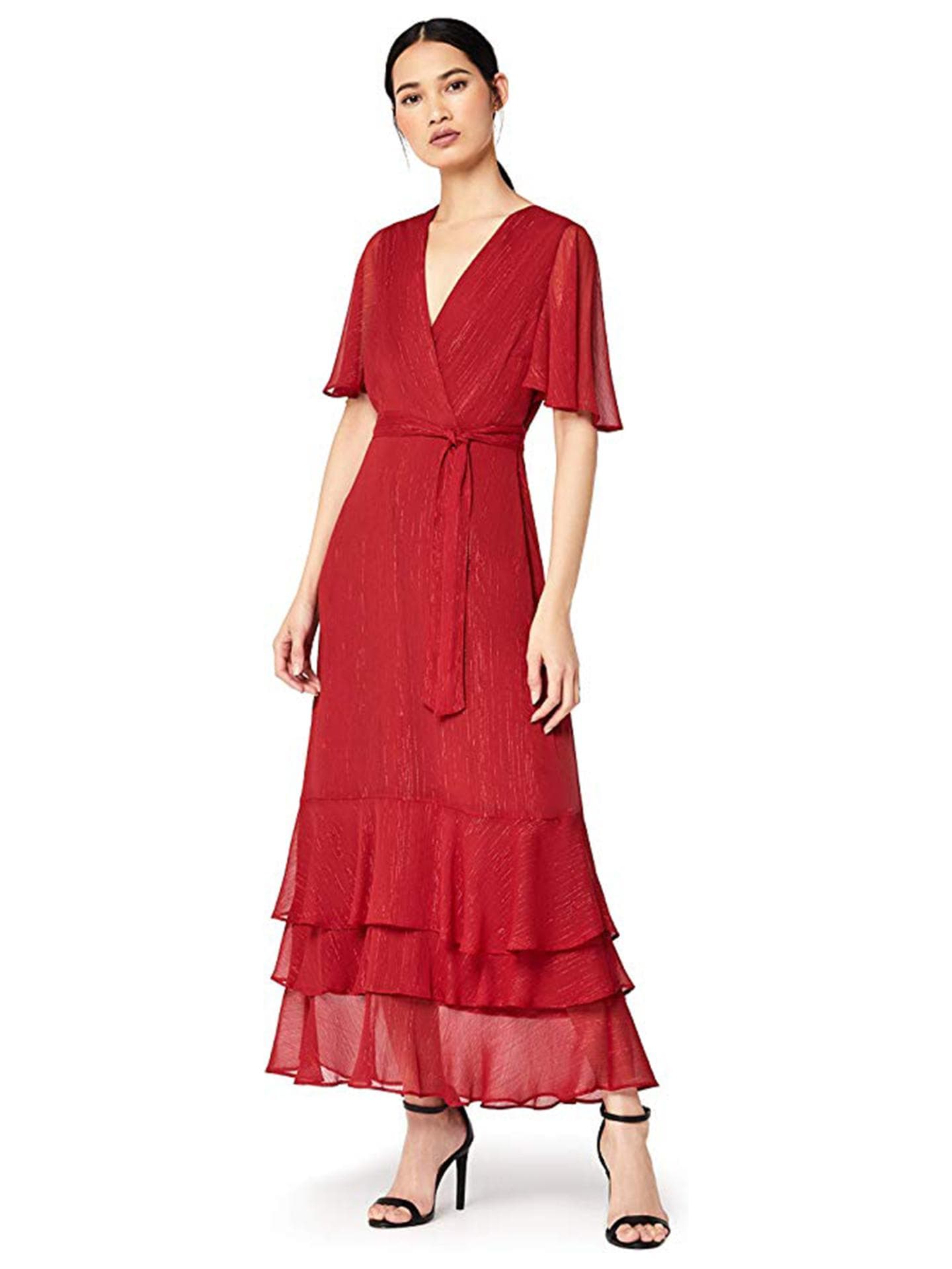 Rotes Maxikleid mit Rüschen
