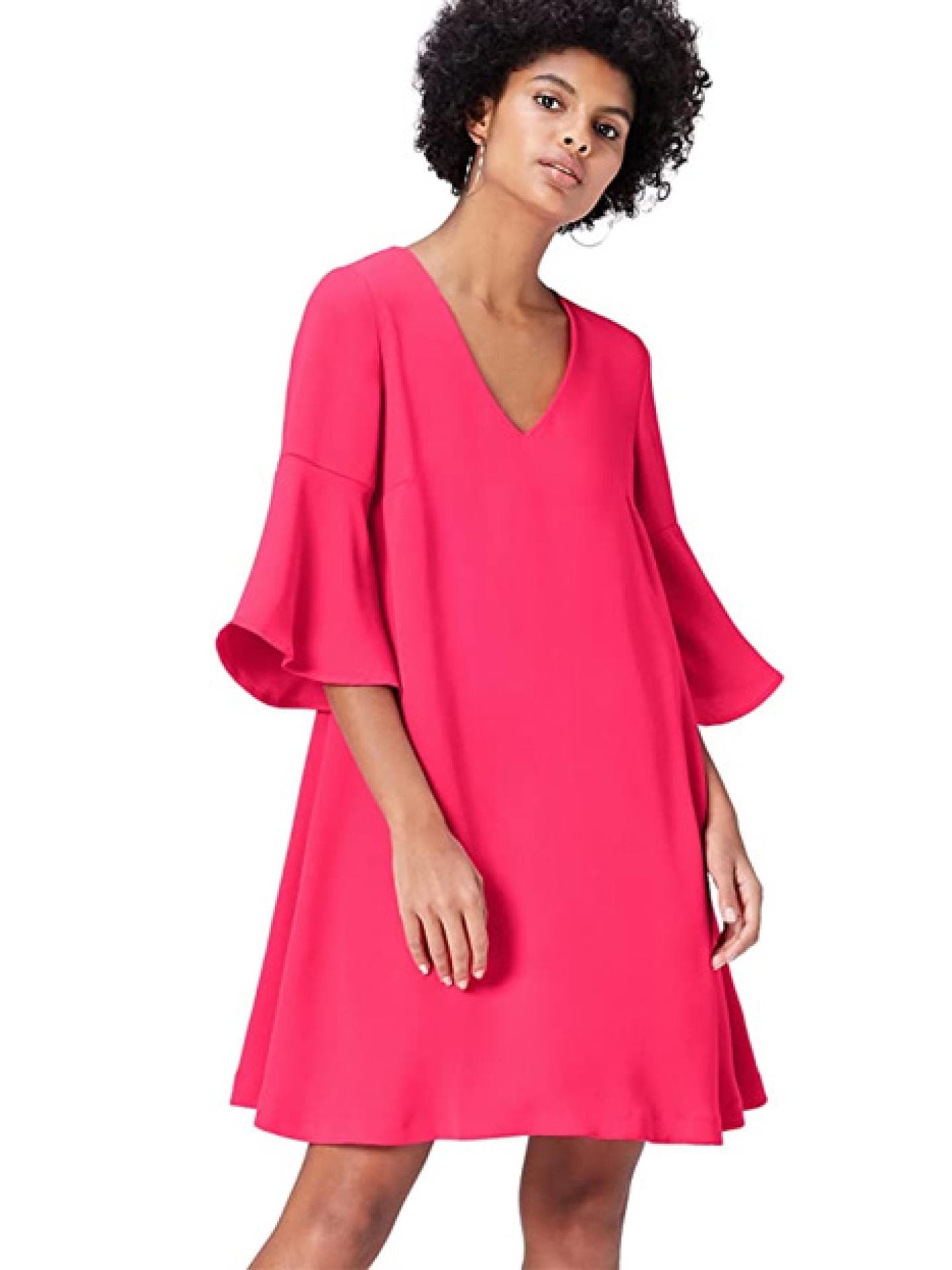 Kleid A-Linie V-Ausschnitt in pink