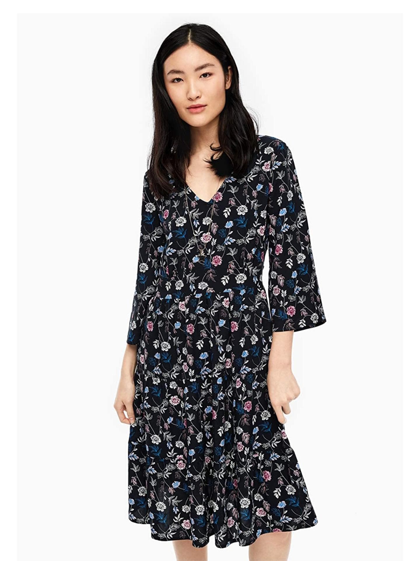 Blumenkleid mit Trompetenärmeln 