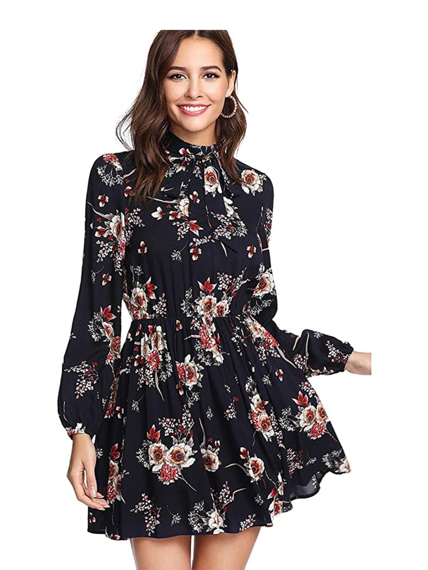 Hochgeschlossenes Kleid mit Blumenmuster,