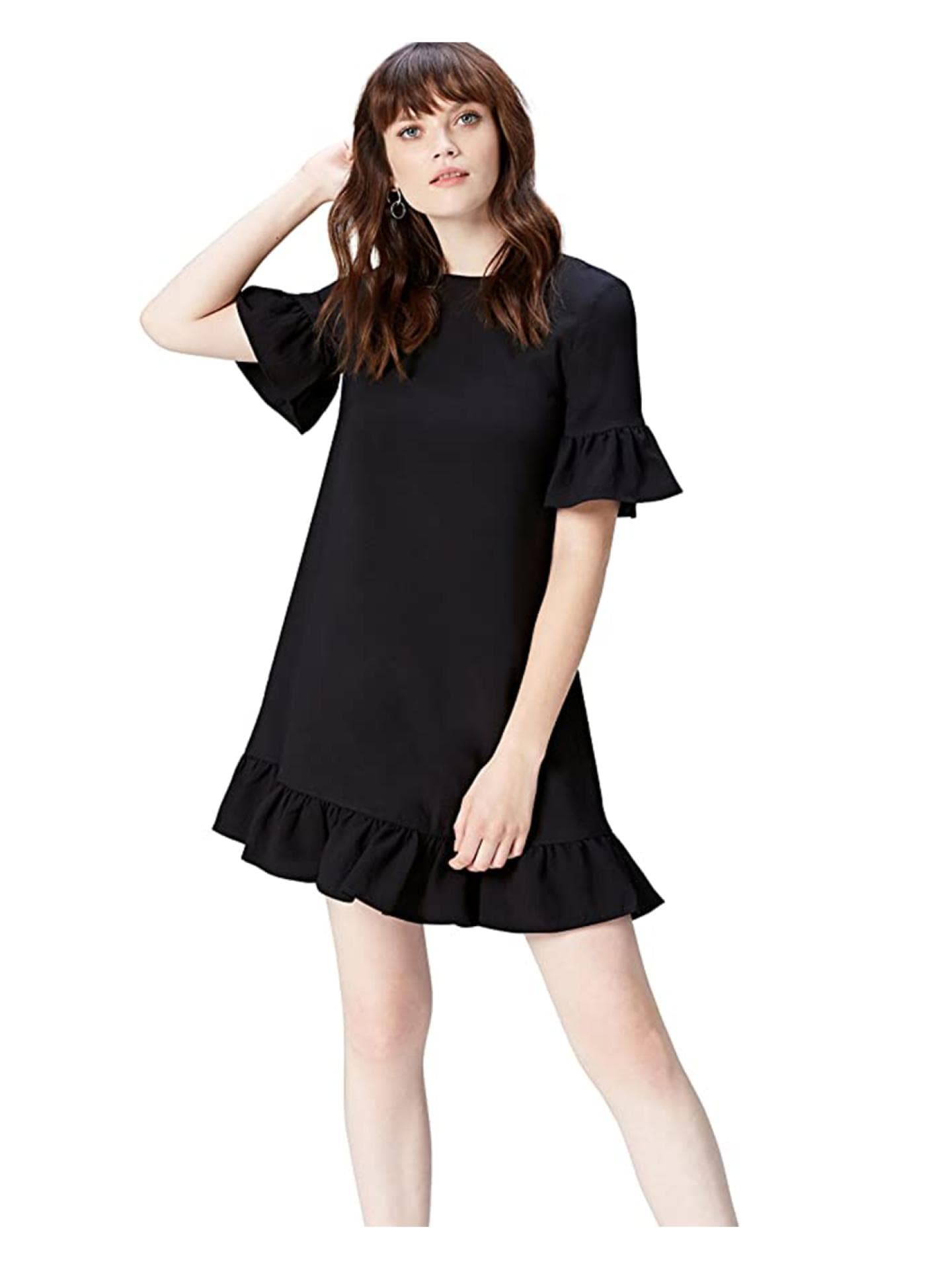 Schwarzes Shirt Dress mit Rüschen