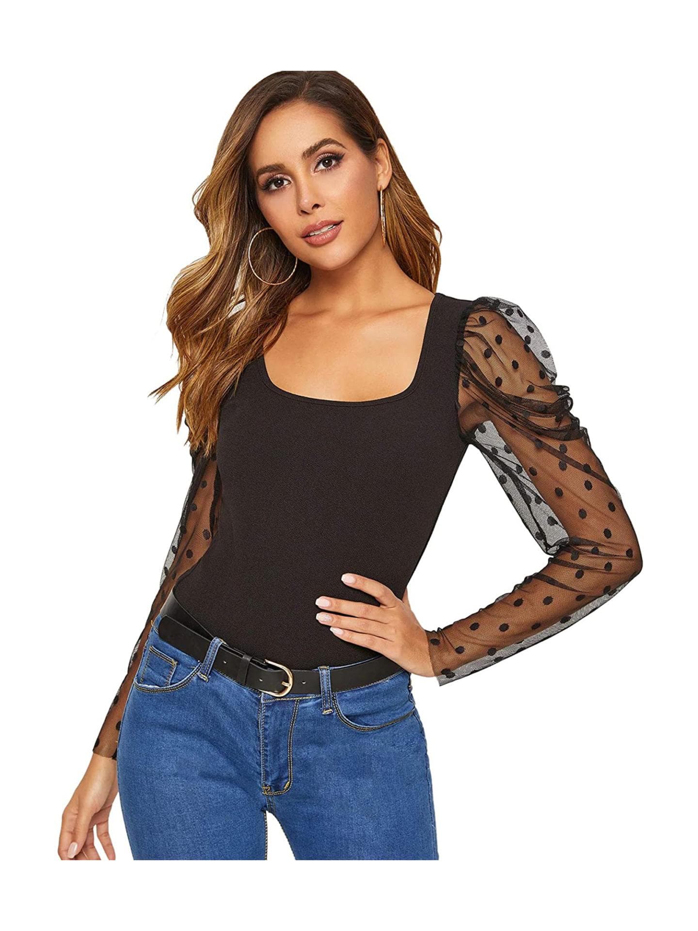 Shirt mit Organza-Puffärmeln und Punkten