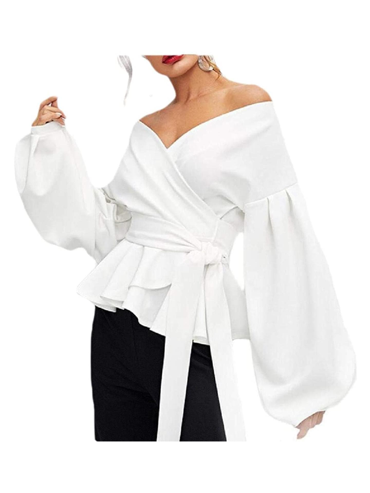 Wickelbluse mit Puffärmeln