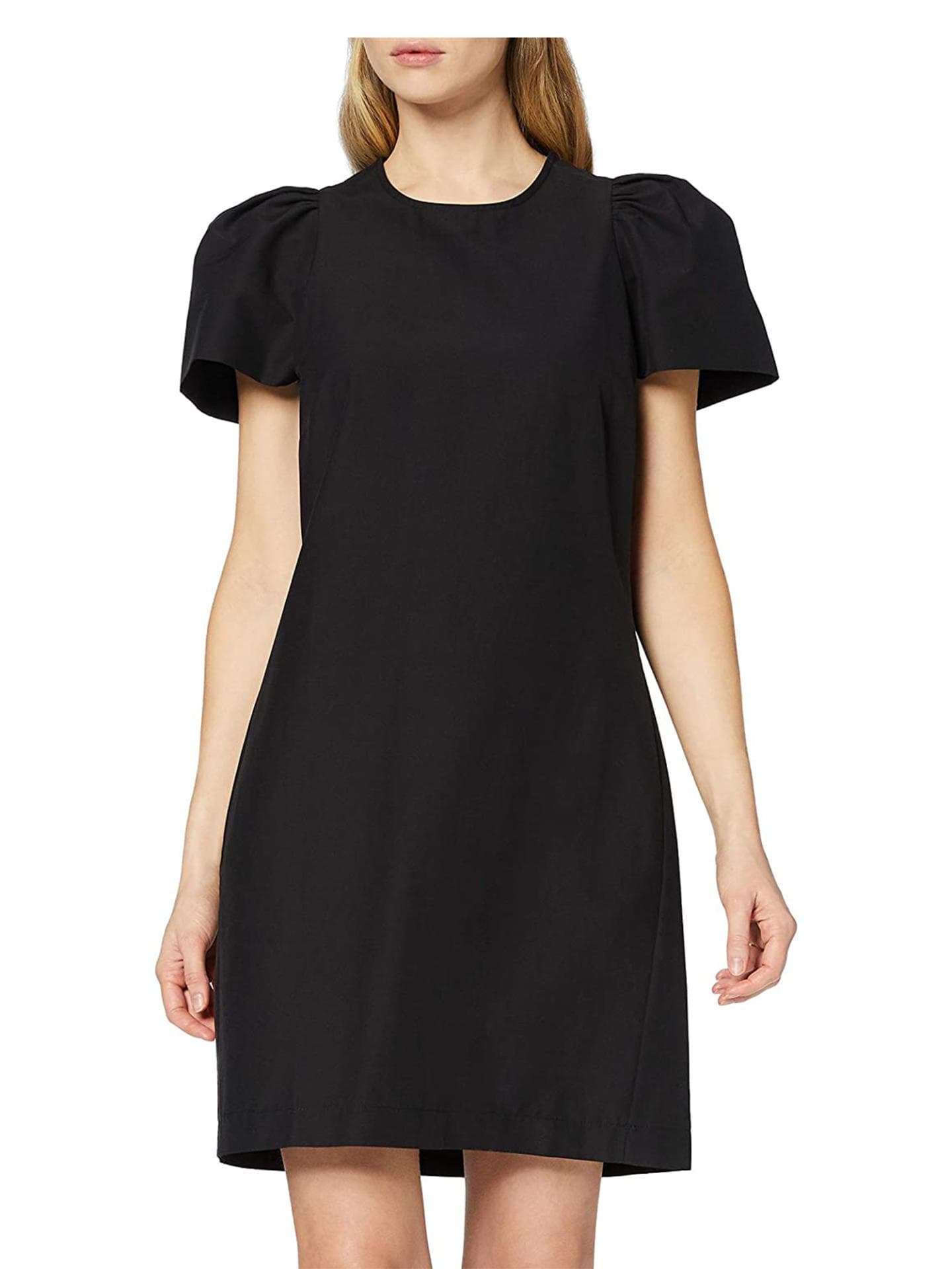 Schwarzes Kleid mit Puffärmeln