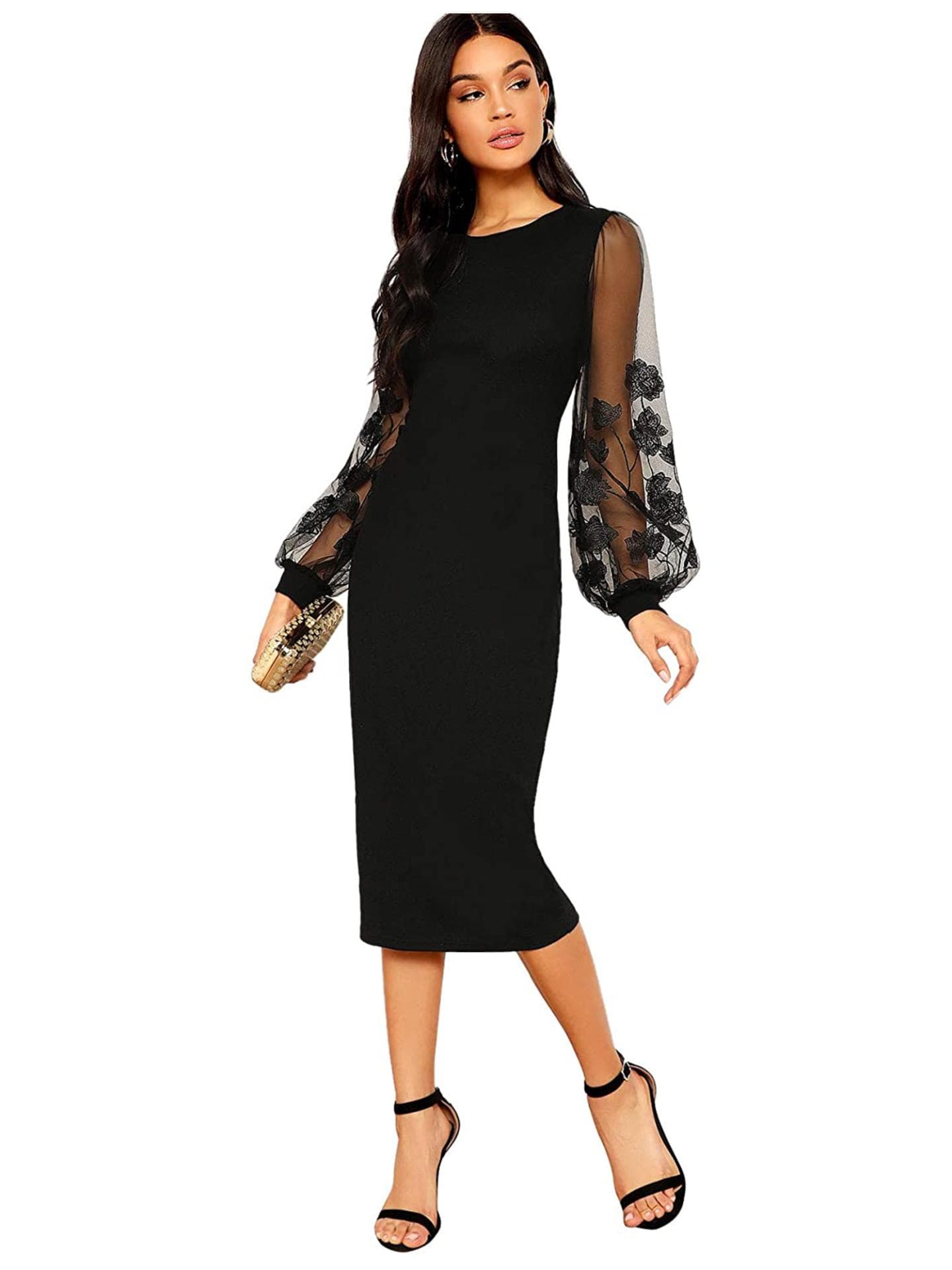 Abendkleid mit transparenten Puffärmeln