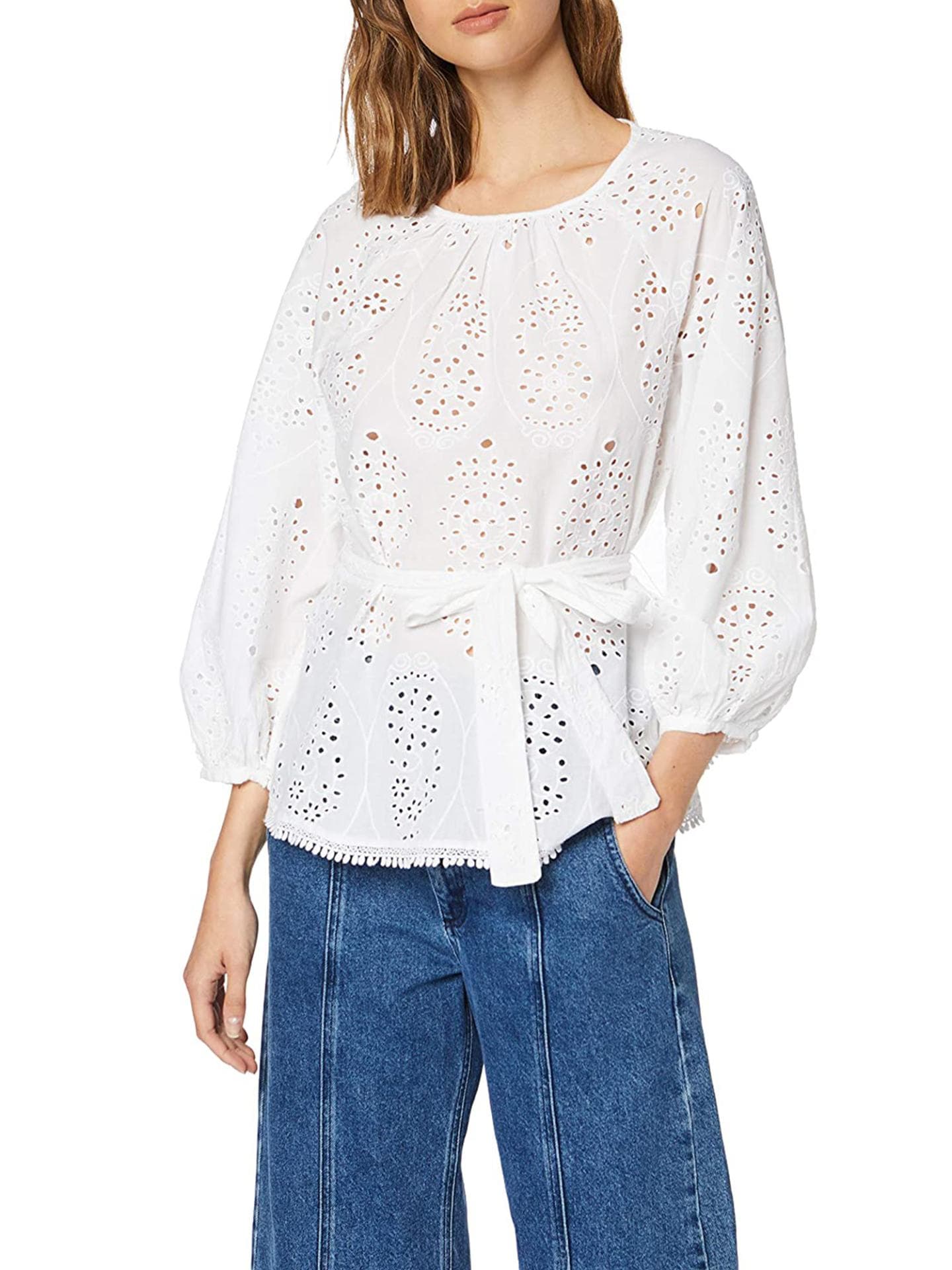 Geknotete Bluse mit Lochspitze