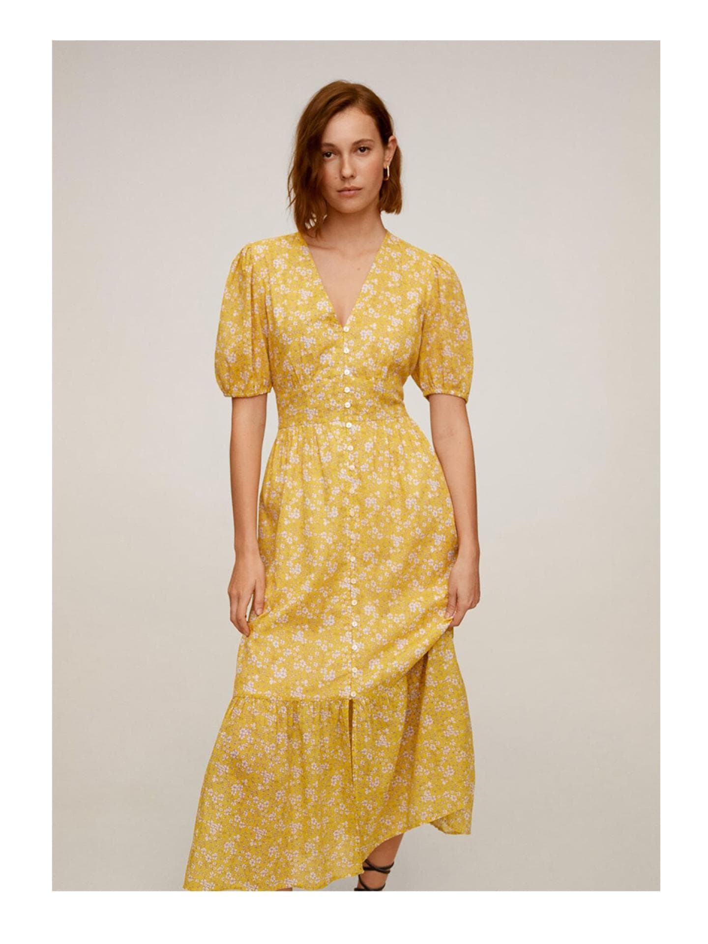 MANGO Kleid 'Jungle' gelb