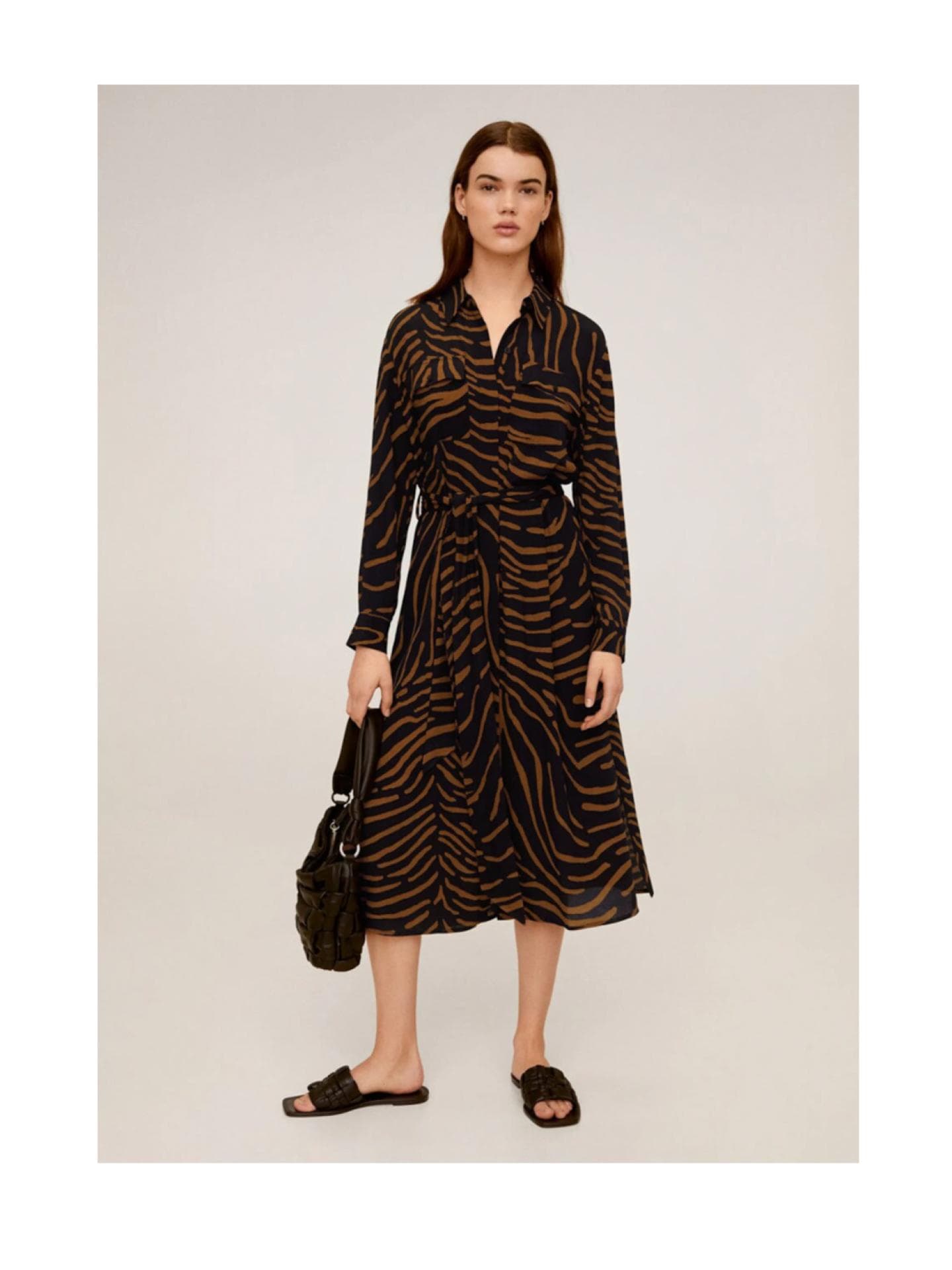 MANGO Kleid rostbraun / schwarz