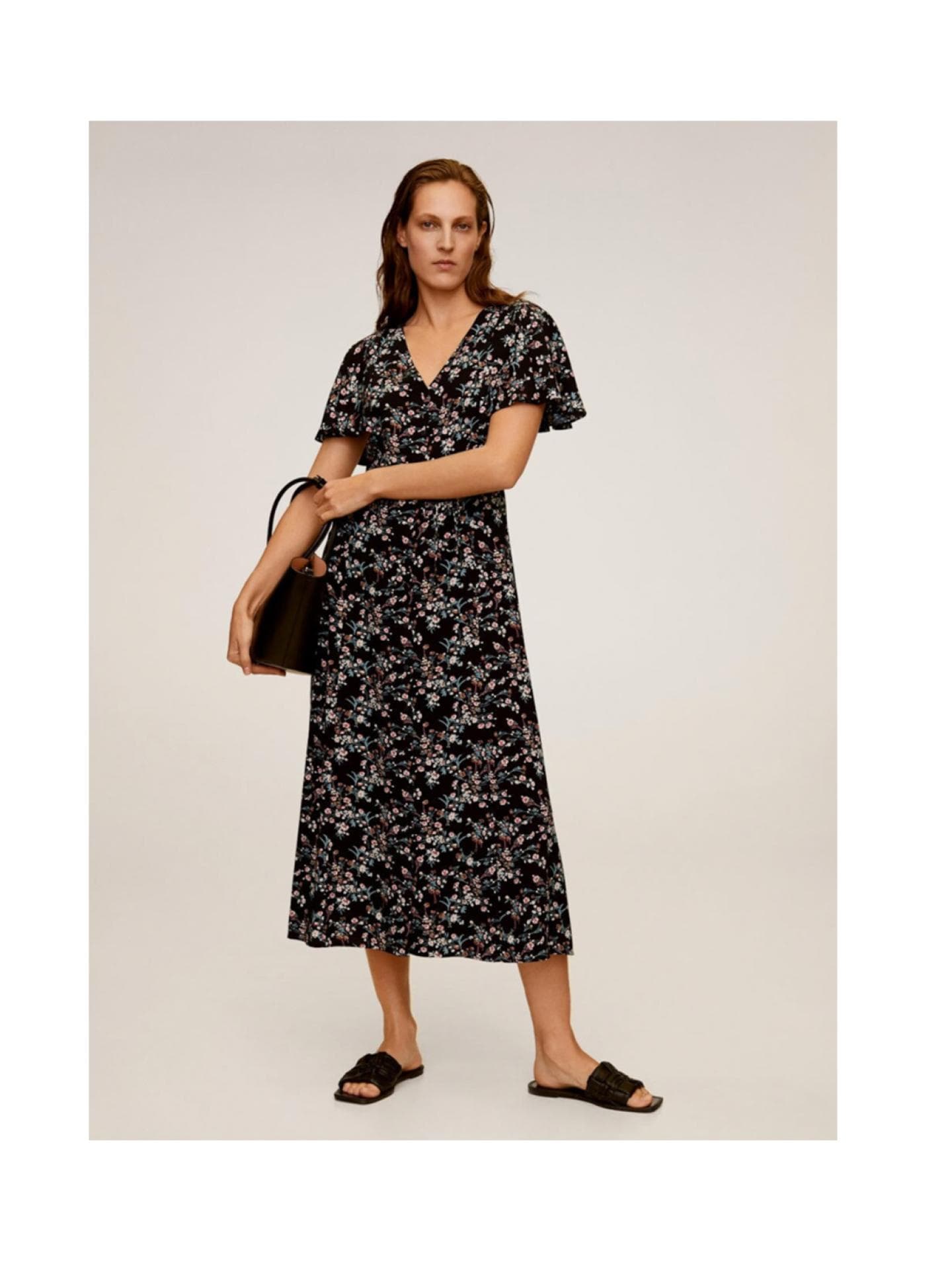 MANGO Kleid schwarz mit Flowerprint