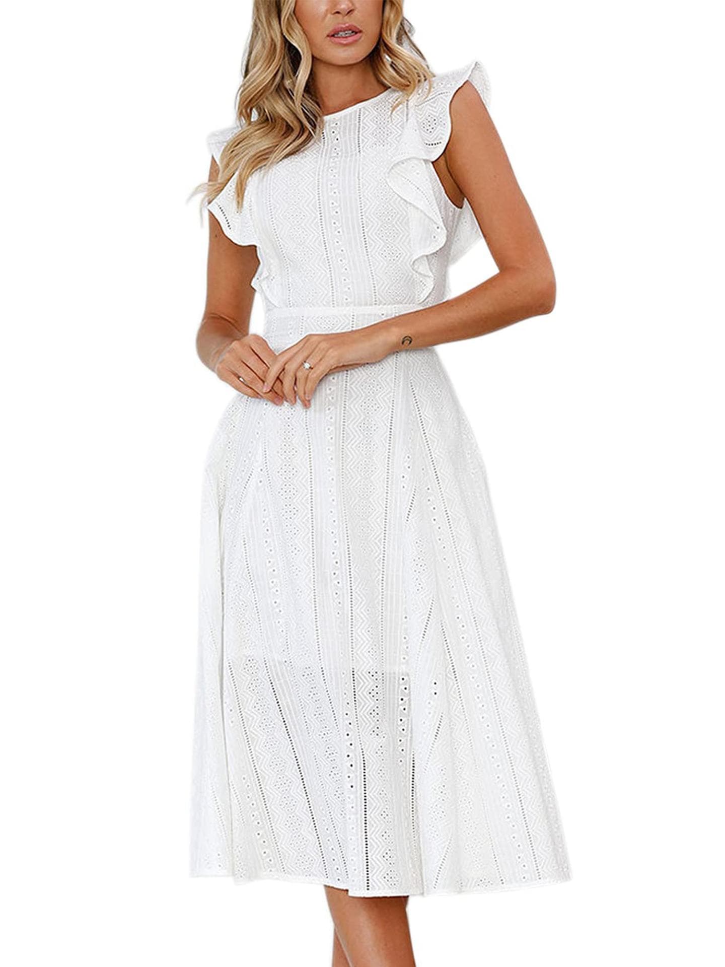 Langes Kleid mit Lochspitze