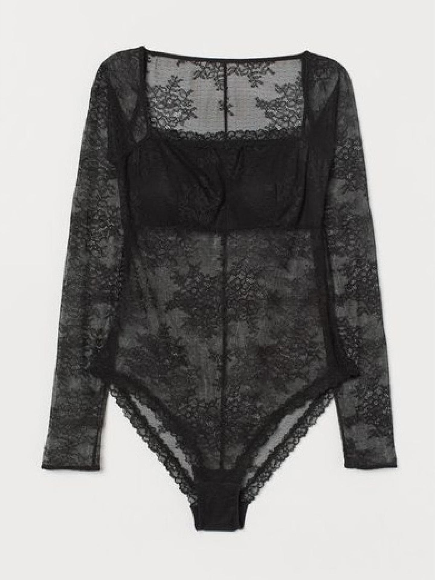 Langarm Body schwarz Spitze