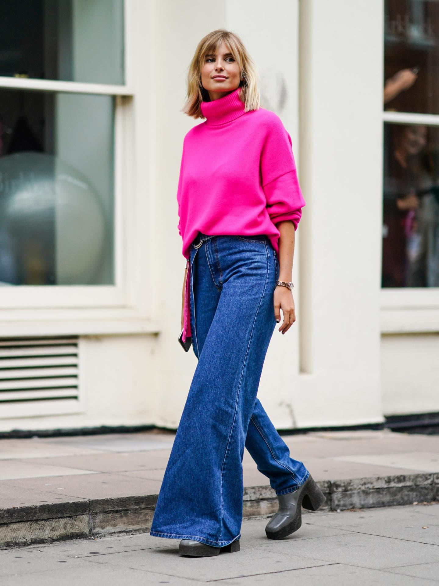 Pinker Pullover Jeans Wide Leg
