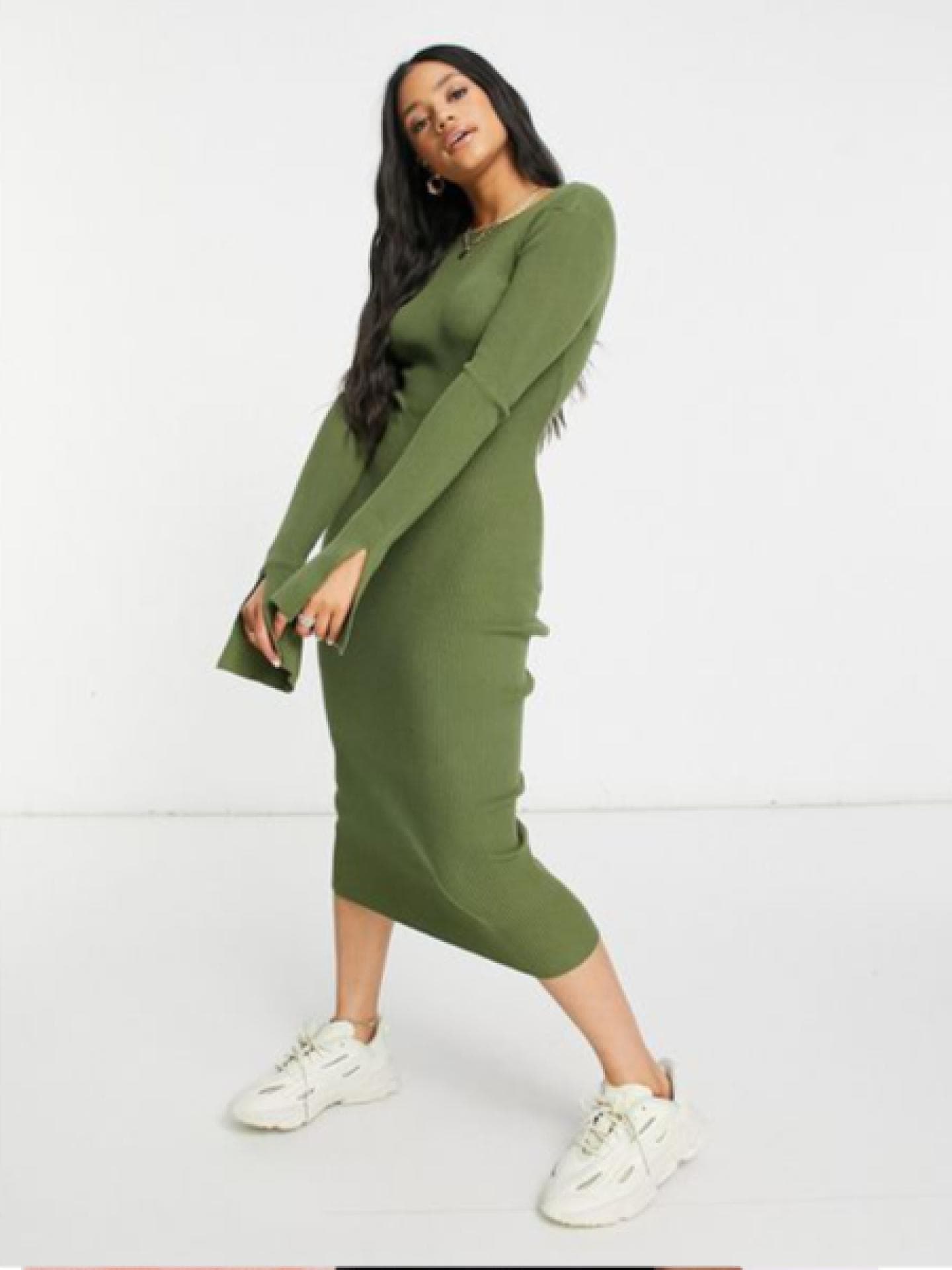 Strickkleid khaki langarm