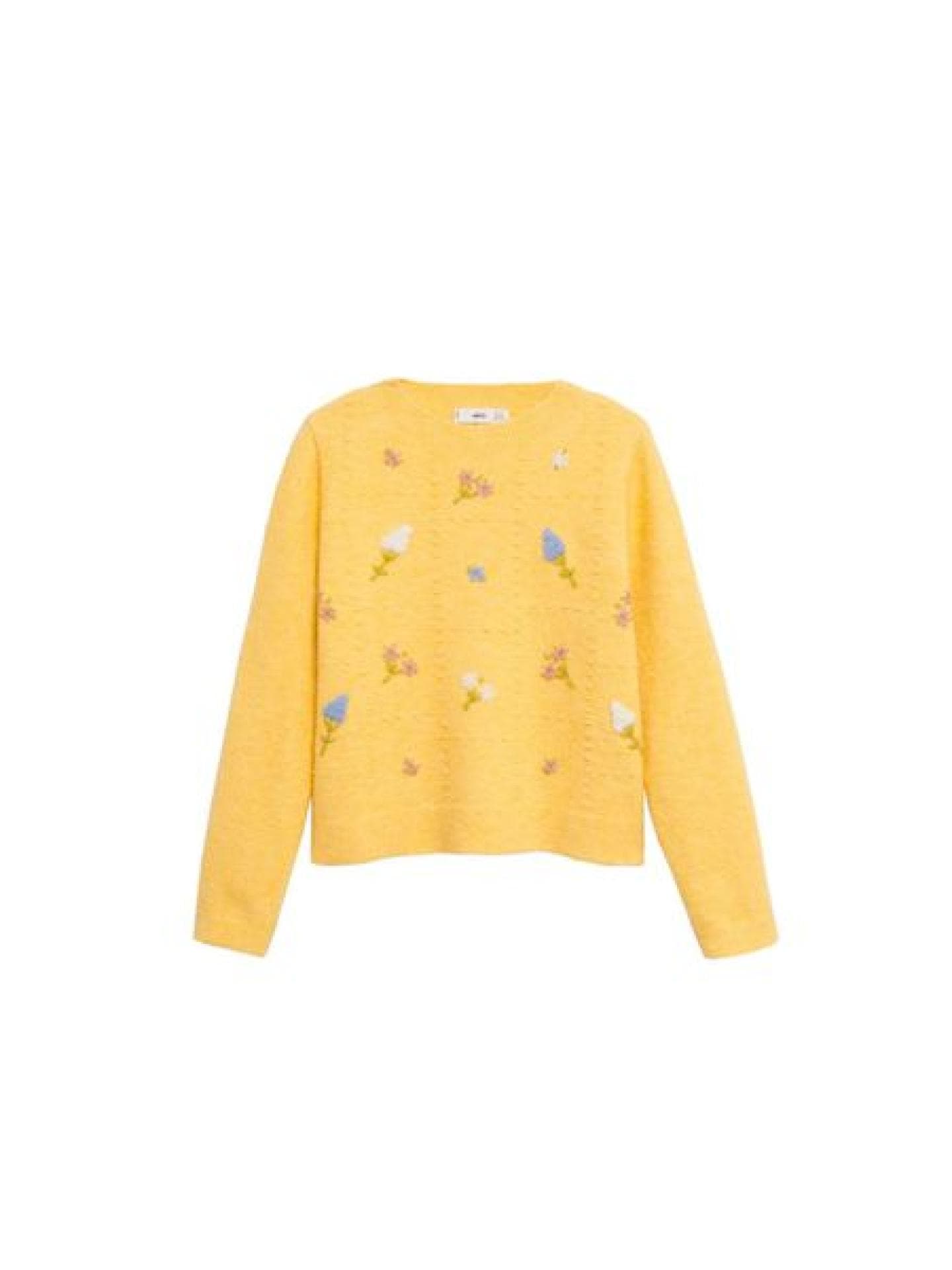 Gelber Strickpullover mit Blumenprint