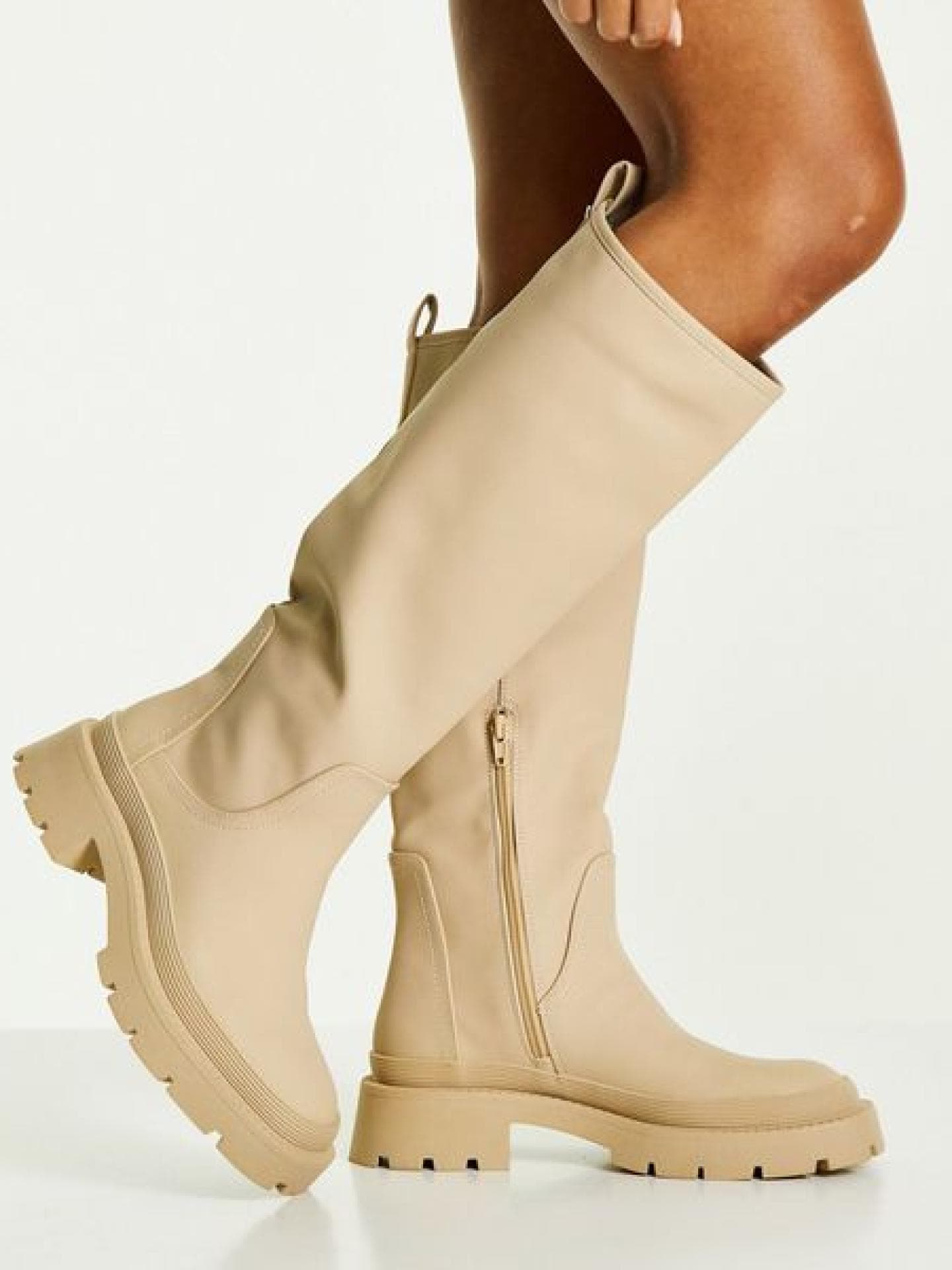 Kniehohe Gummistiefel in Beige-Neutral