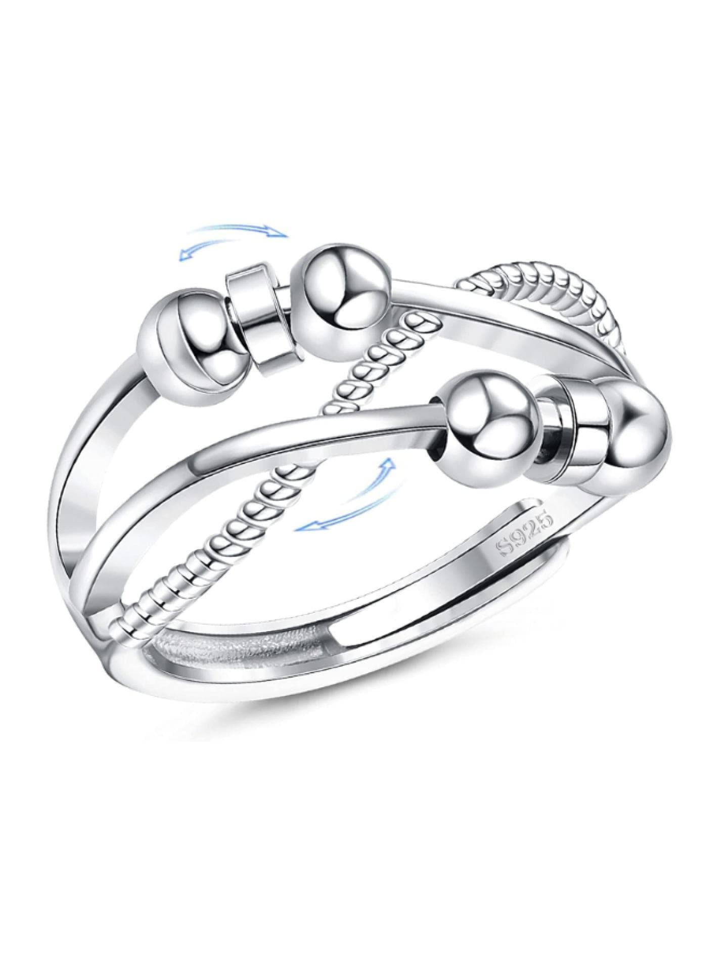 JeweBella 925 Sterling Silber Angst Ringe Spinner Anxiety Ringe Damen Fidget Bead Verstellbare Zappel Ringe