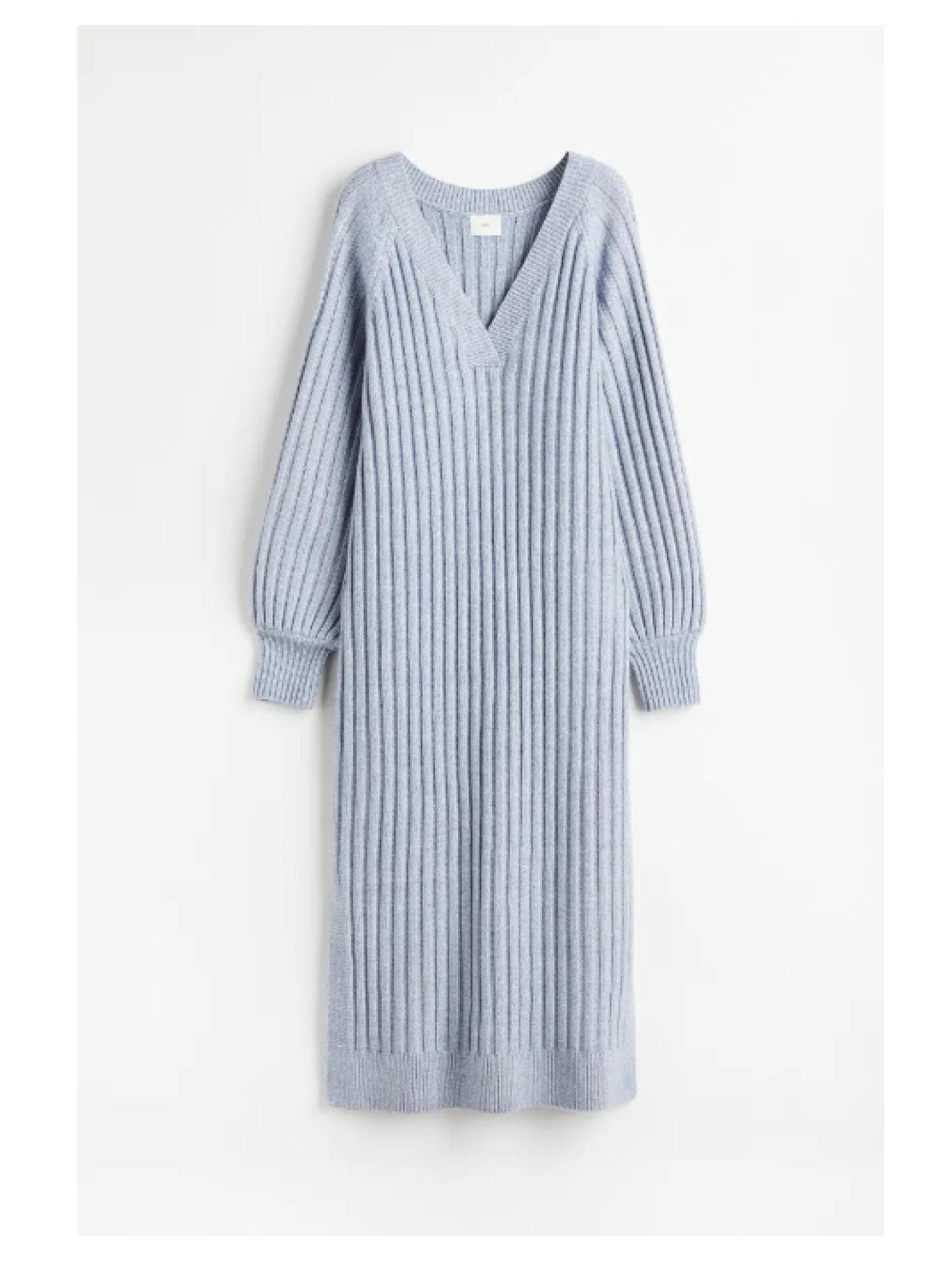Geripptes Strickkleid Blau