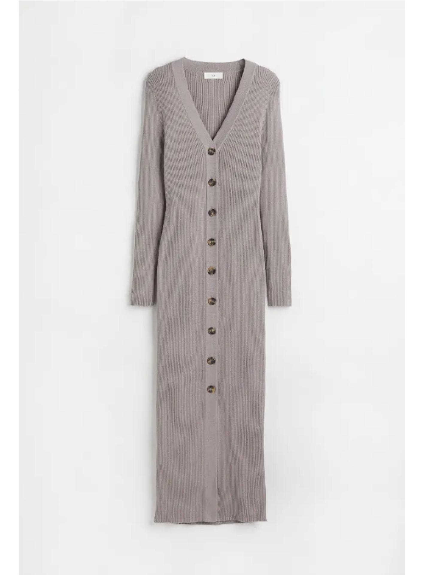 Geripptes Kleid mit Knöpfen